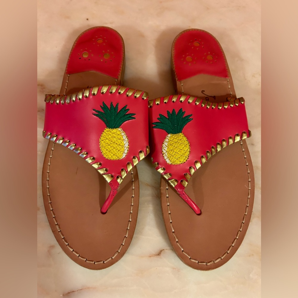 Pink Jack Rogers embroidered pineapple sandal 9.5 NWOB